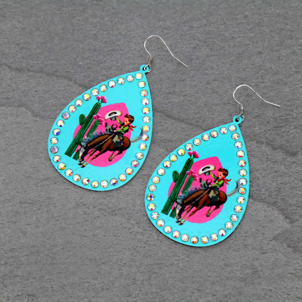 Rodeo Printed Teardrop Dangle Earrings