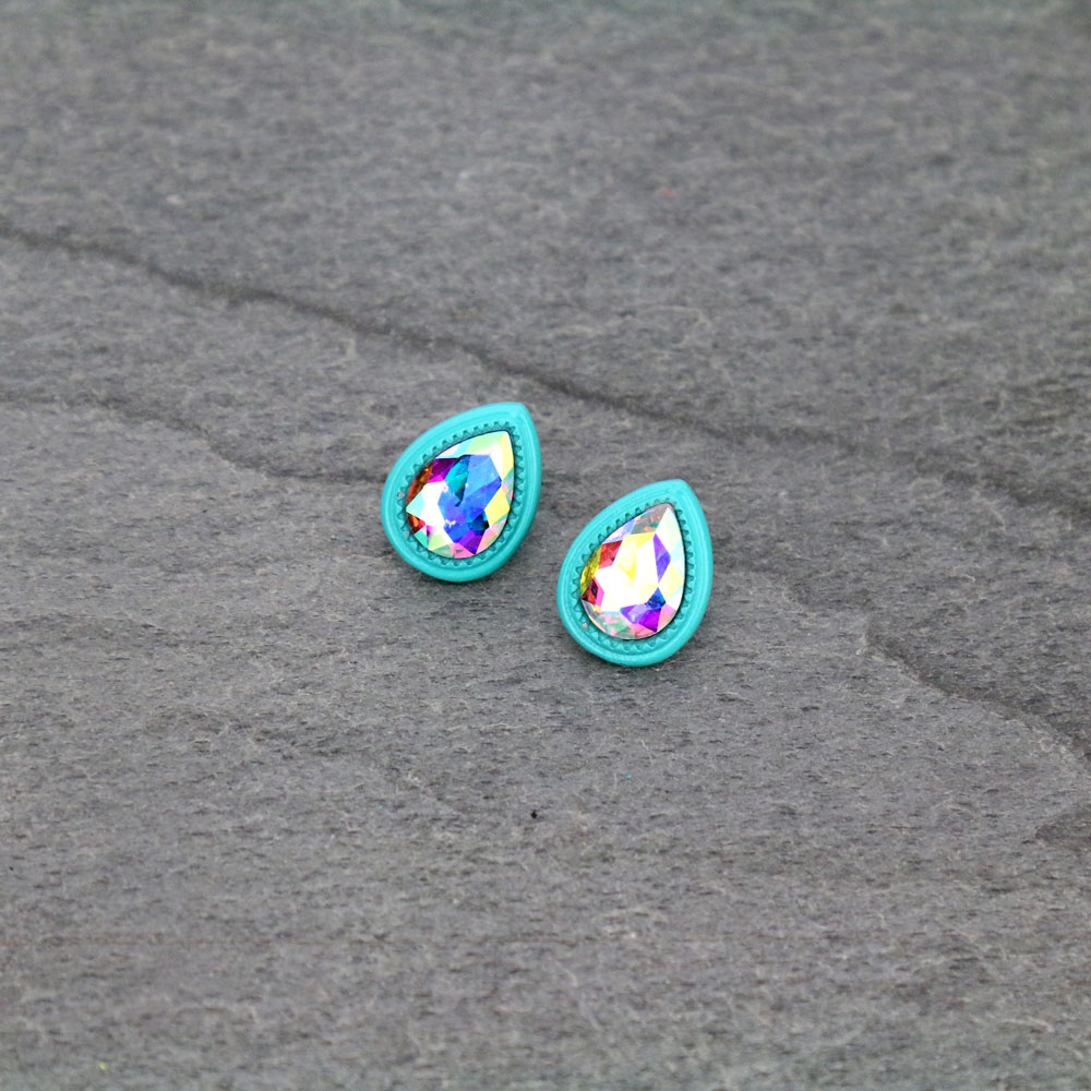 Glass Stone Stud Earrings