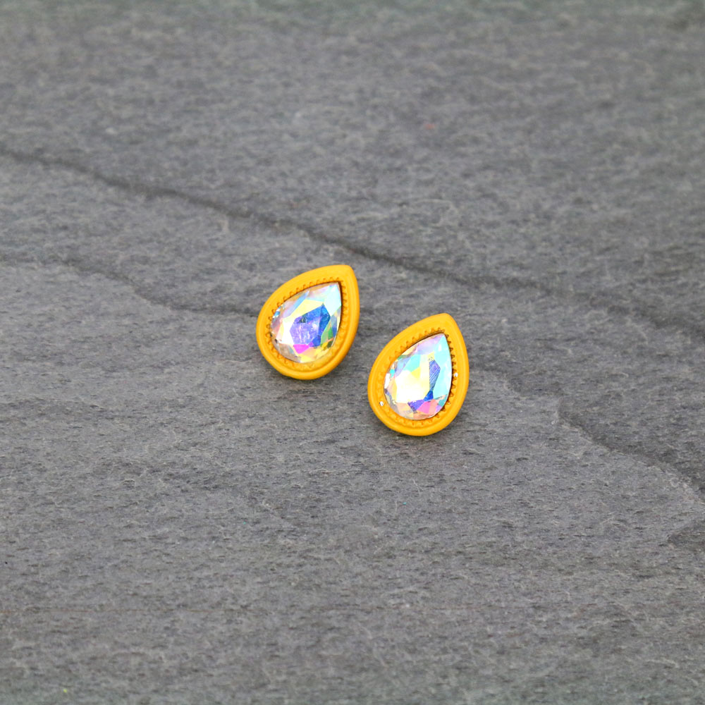 Glass Stone Stud Earrings