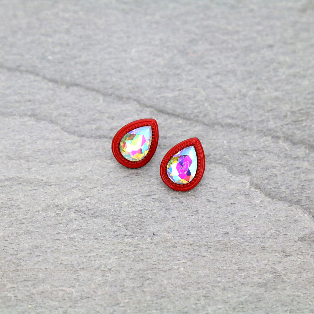 Glass Stone Stud Earrings