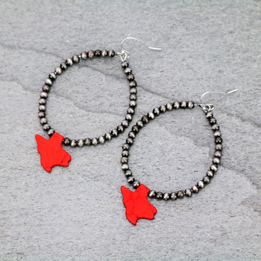 TX Map Stone with Pearl Dangle Earrings