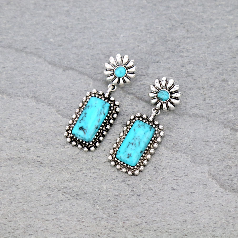 Stone Concho Drop Stud Earrings