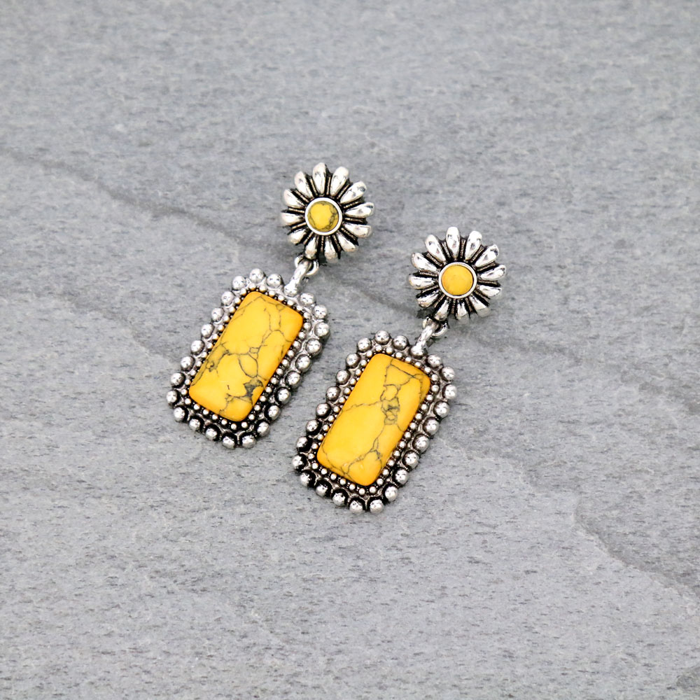 Stone Concho Drop Stud Earrings