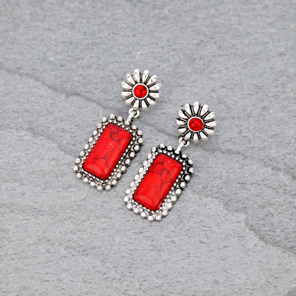 Stone Concho Drop Stud Earrings