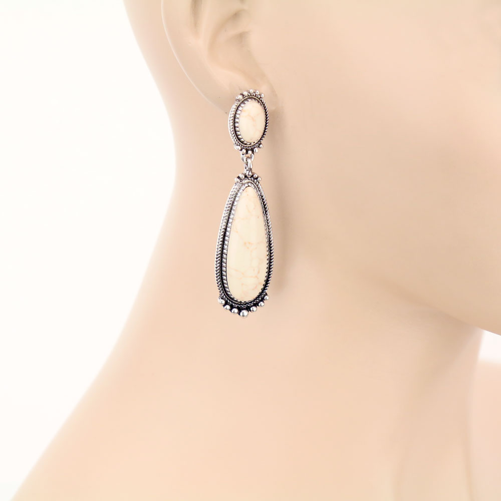 Stone Teardrop Stud Earrings - Image 2