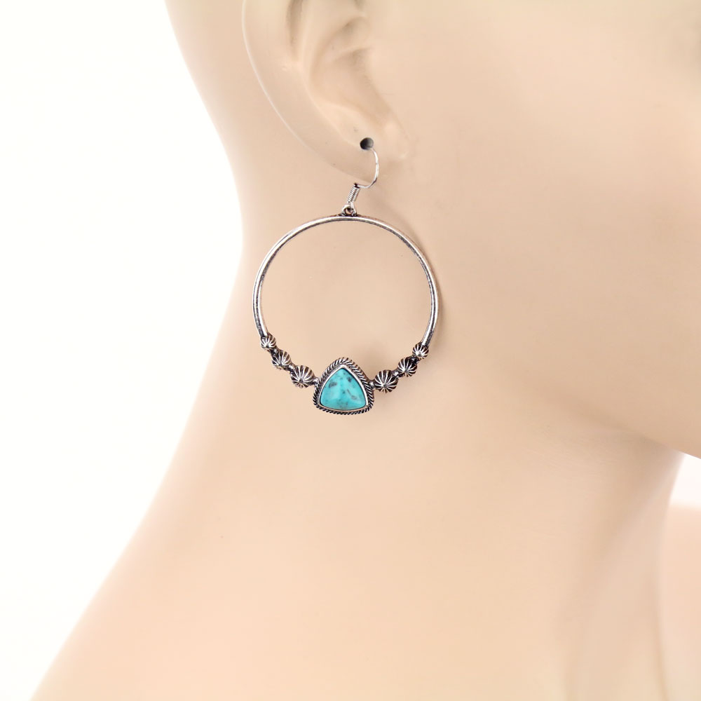Stone Circle Dangle Earrings - Image 2