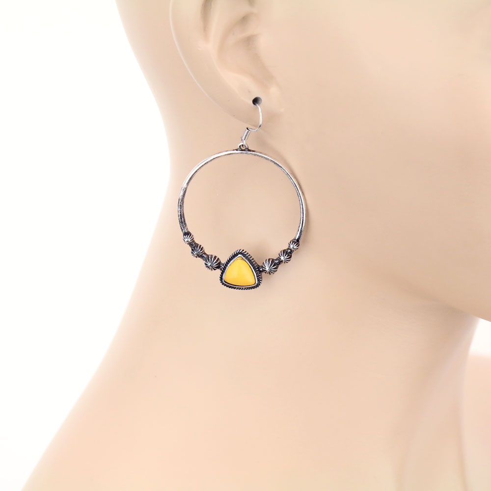 Stone Circle Dangle Earrings - Image 2