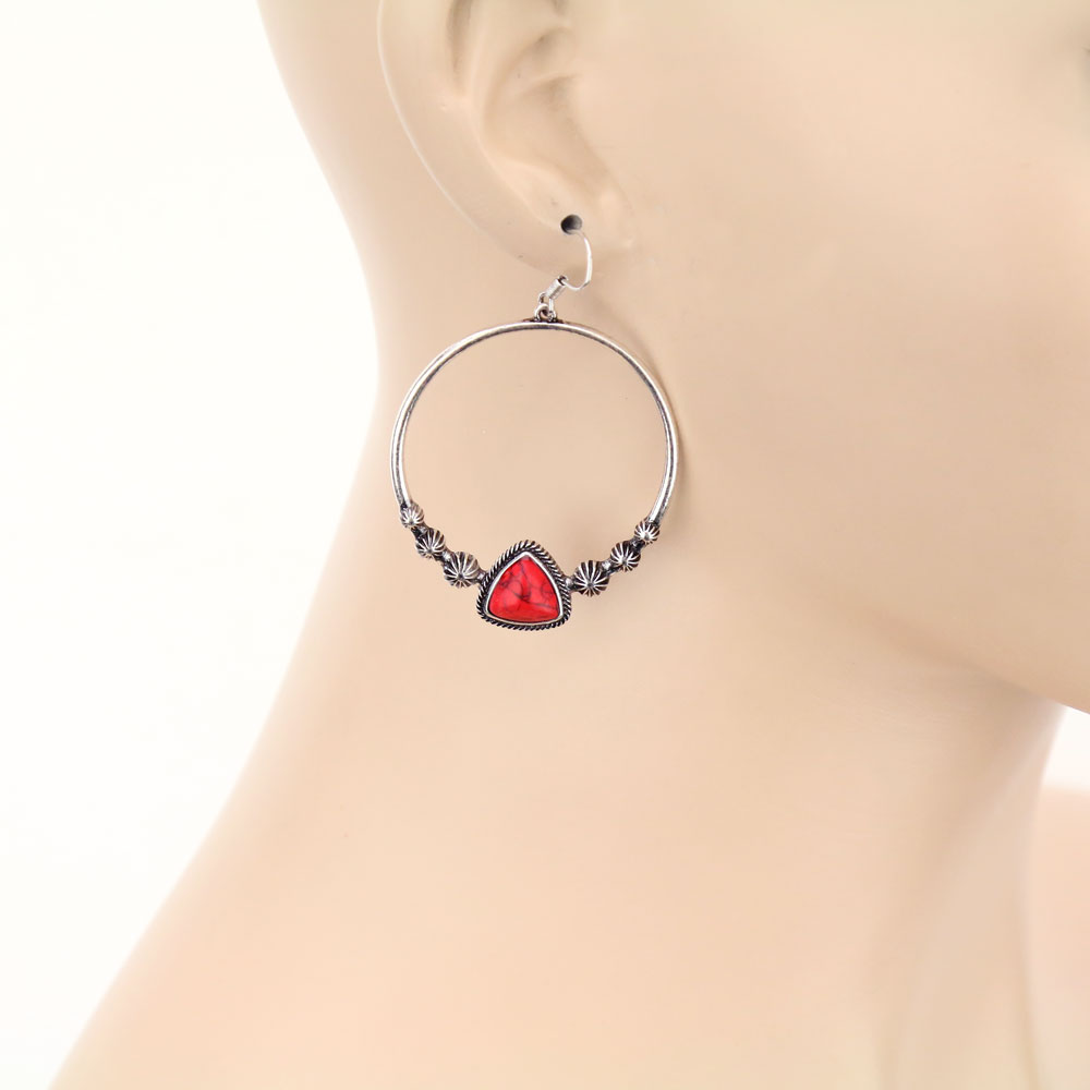 Stone Circle Dangle Earrings - Image 2