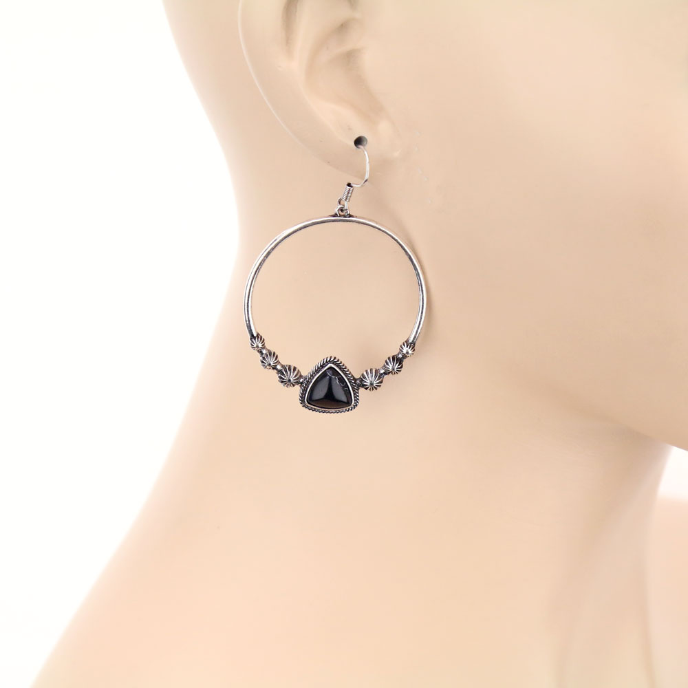 Stone Circle Dangle Earrings - Image 2