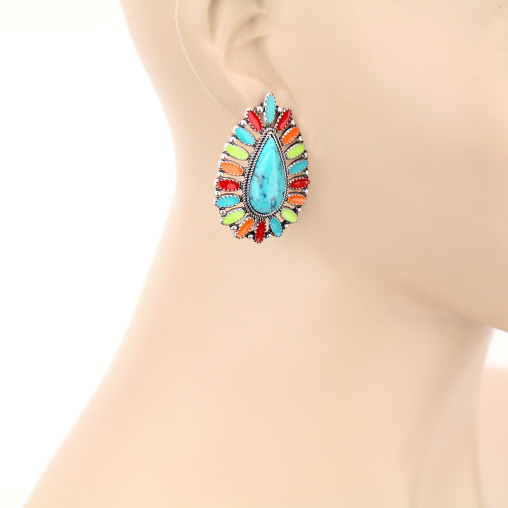 Teardrop Cluster Stud Earrings - Image 2