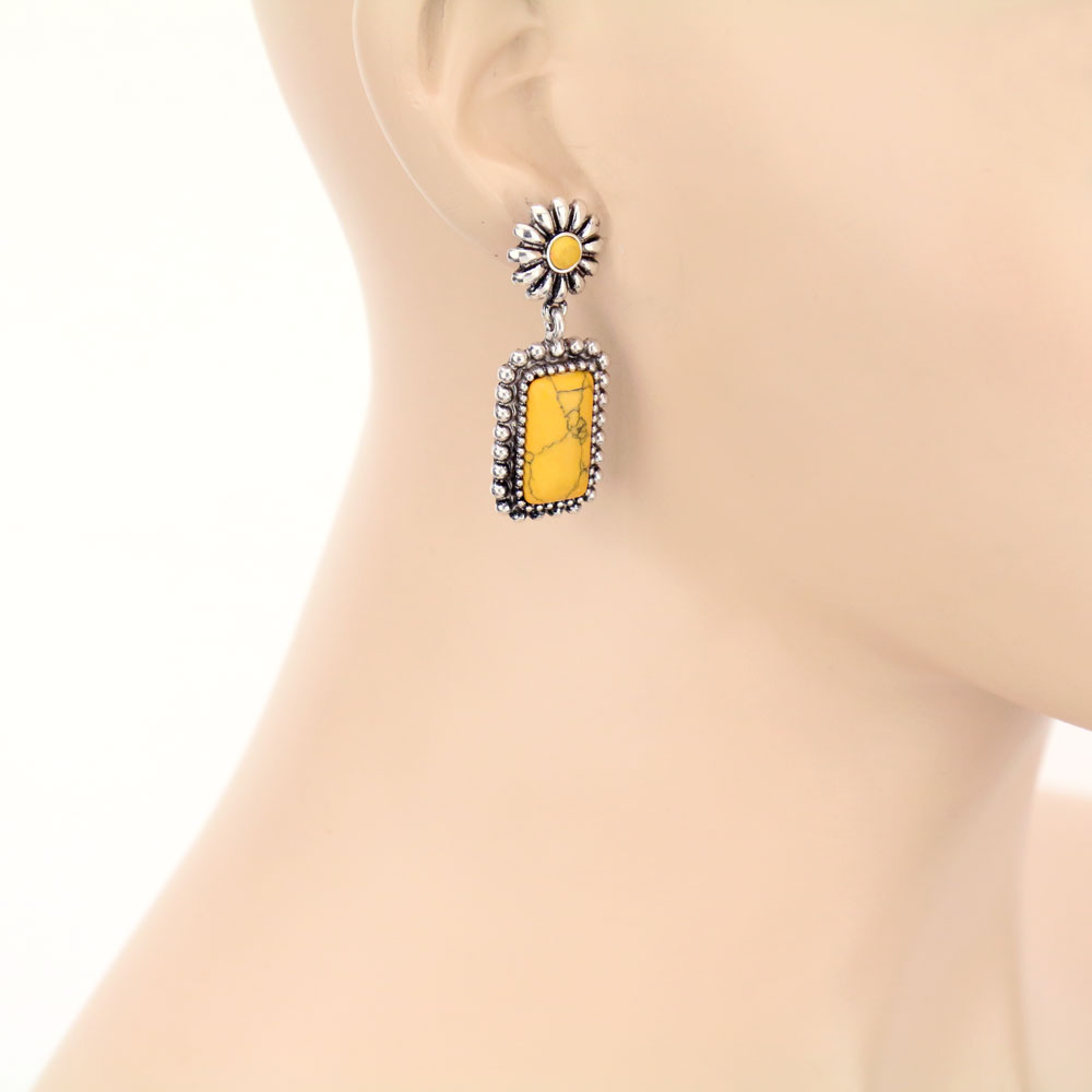 Stone Concho Drop Stud Earrings - Image 2