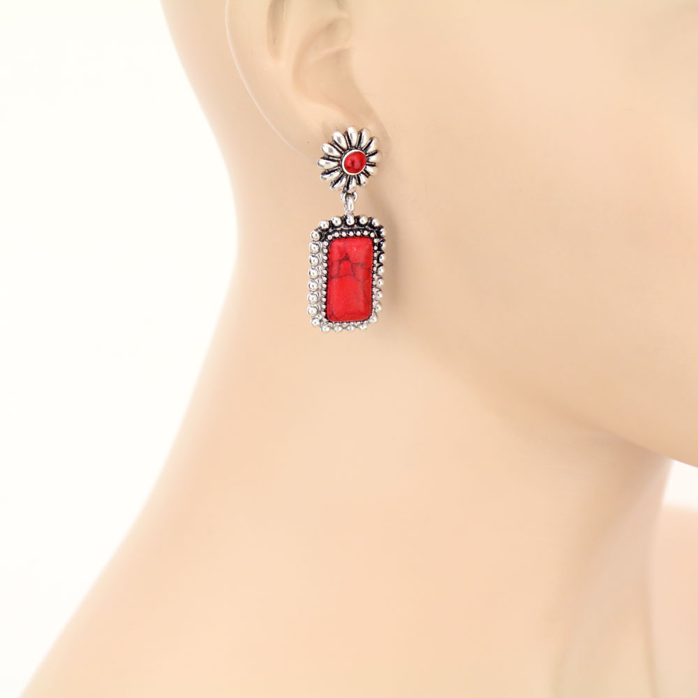 Stone Concho Drop Stud Earrings - Image 2