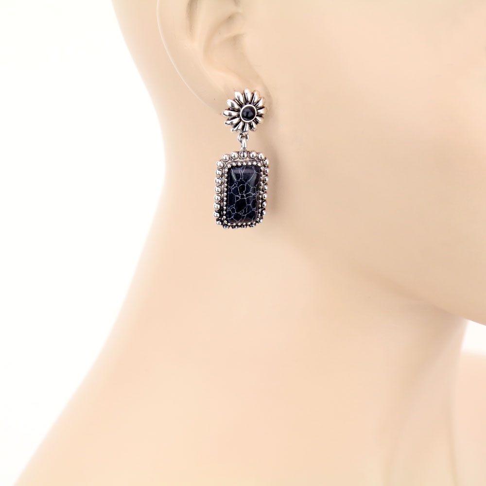 Stone Concho Drop Stud Earrings - Image 2