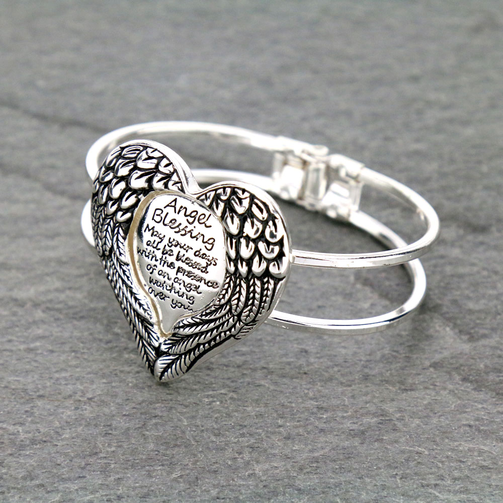 Inspiration "Angel Blessing" Heart Hinge Bangle Bracelet - Image 2