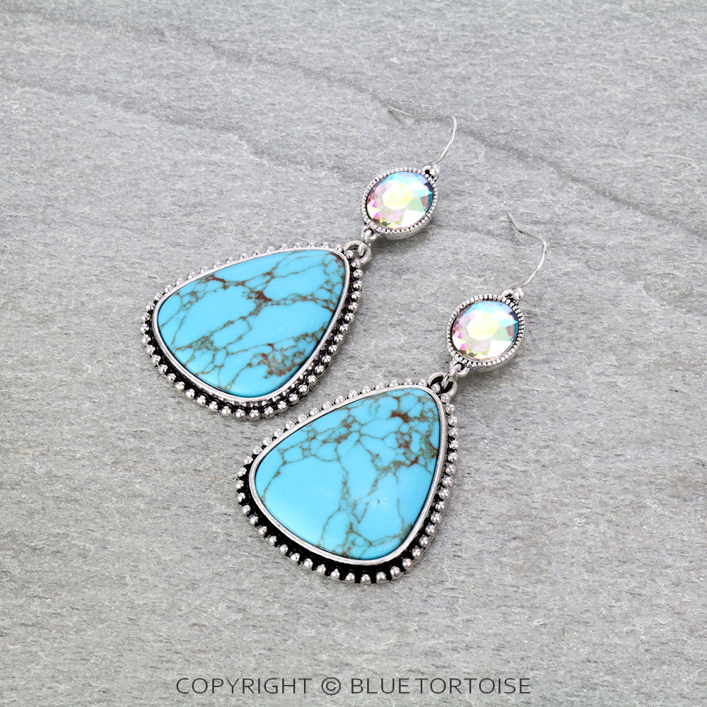 Western Teardrop Stone Dangle Earrings