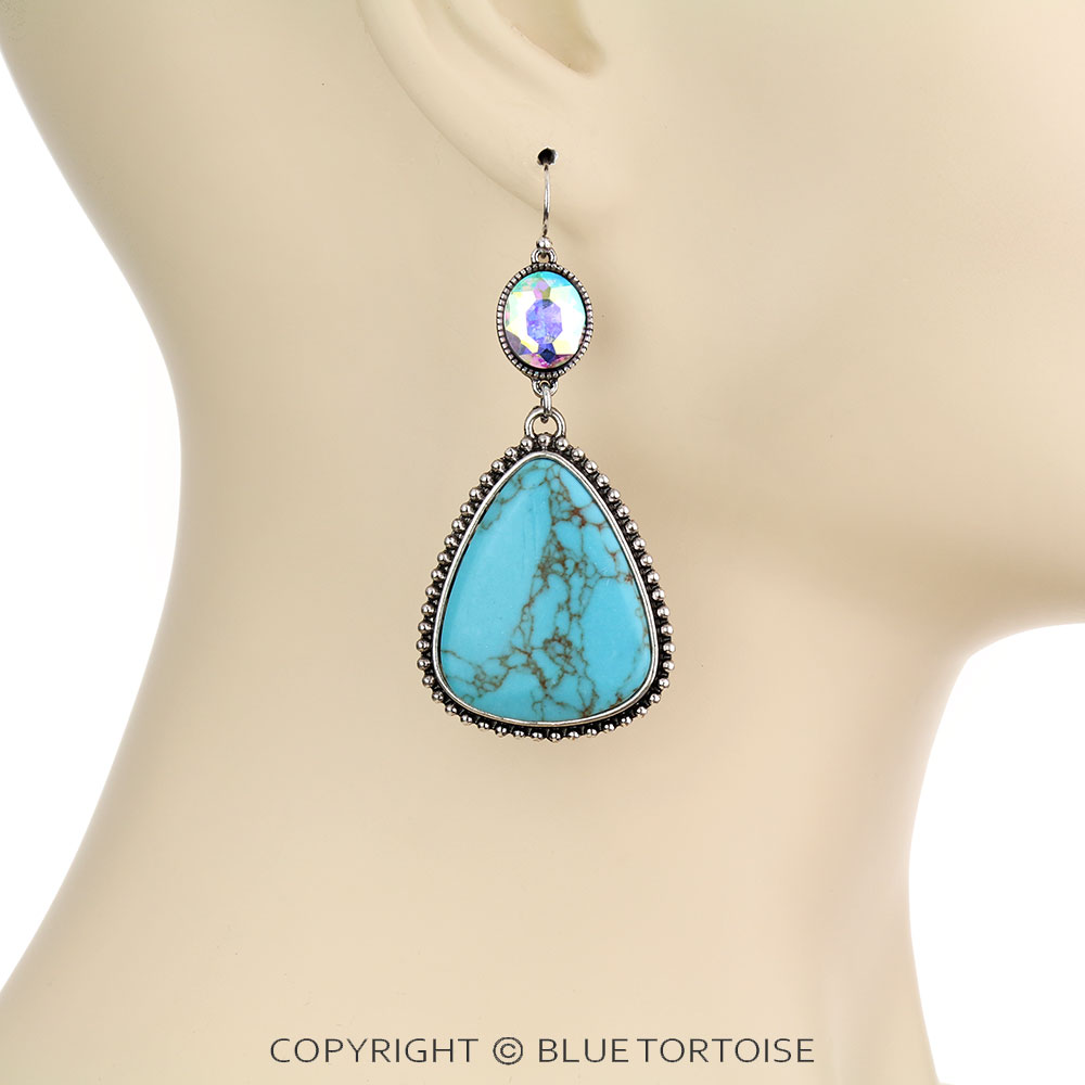 Western Teardrop Stone Dangle Earrings - Image 2