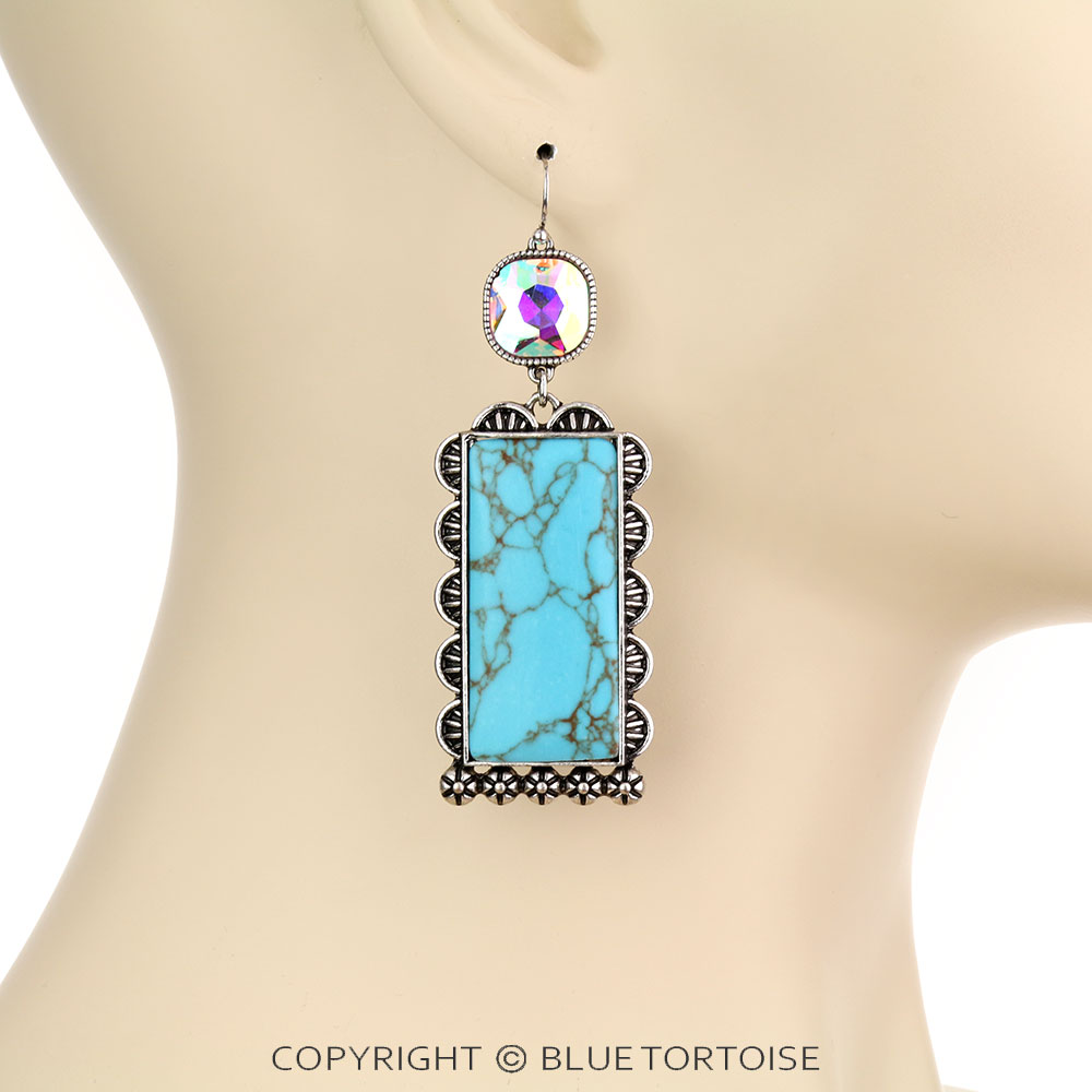 Western Bar Stone Dangle Earrings - Image 2