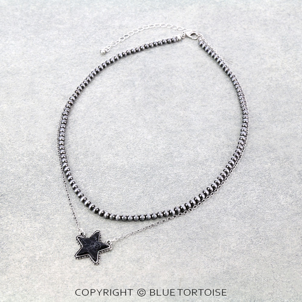 Navajo Style Pearl and Chain with Star Pendant Necklace