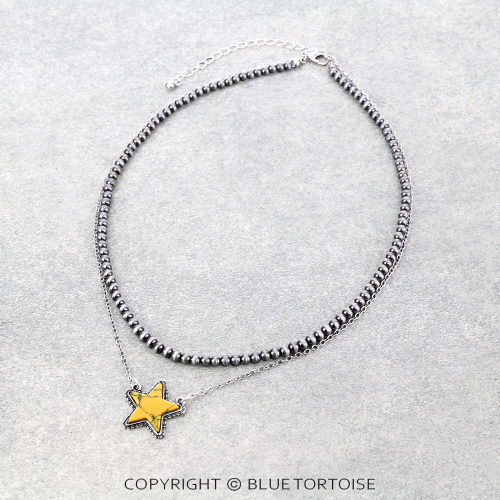 Navajo Style Pearl and Chain with Star Pendant Necklace