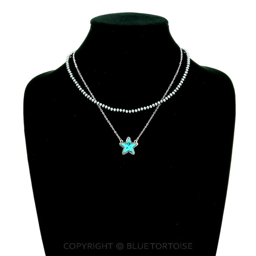 Navajo Style Pearl and Chain with Star Pendant Necklace - Image 2