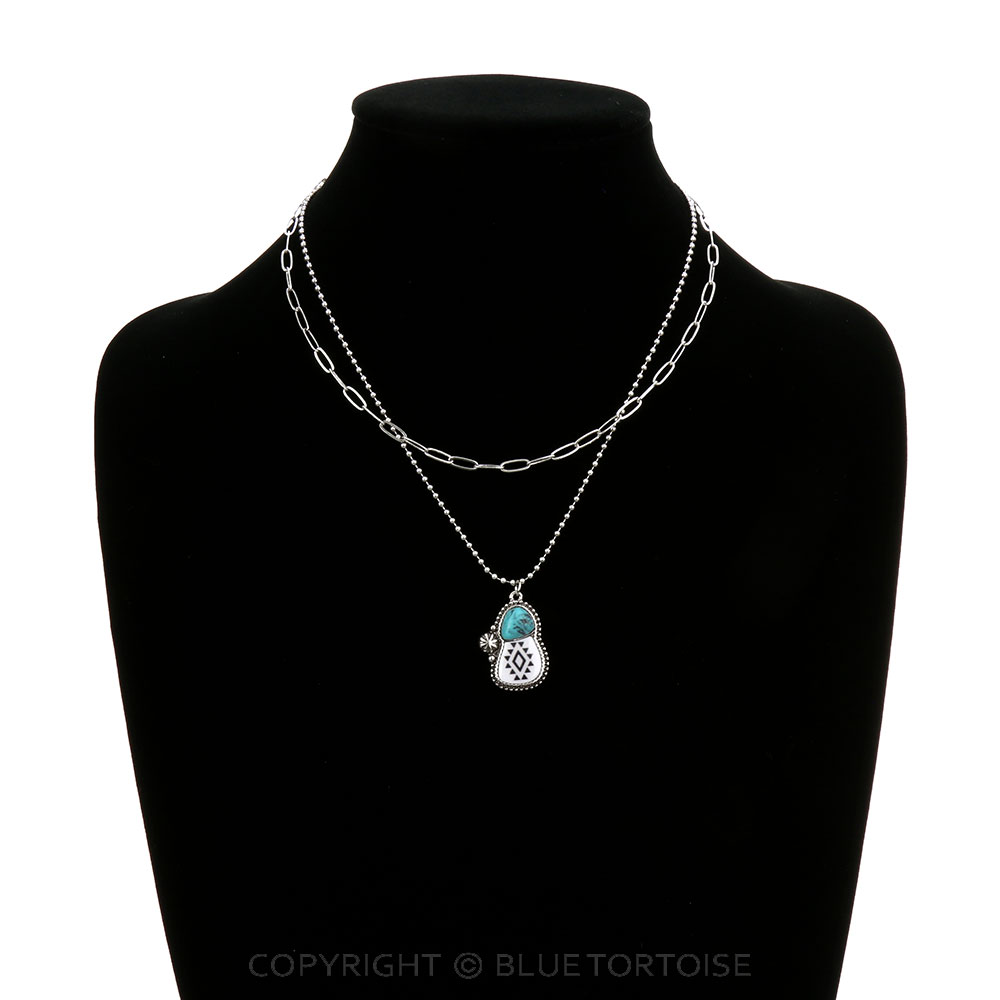 Epoxy Aztec with Stone Pendant Necklace - Image 2