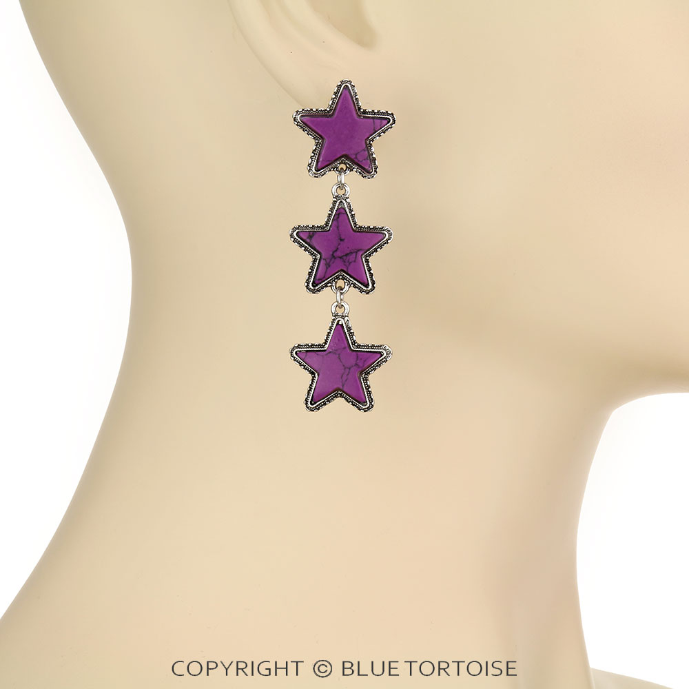 Triple Star Stone Stud Earrings - Image 2