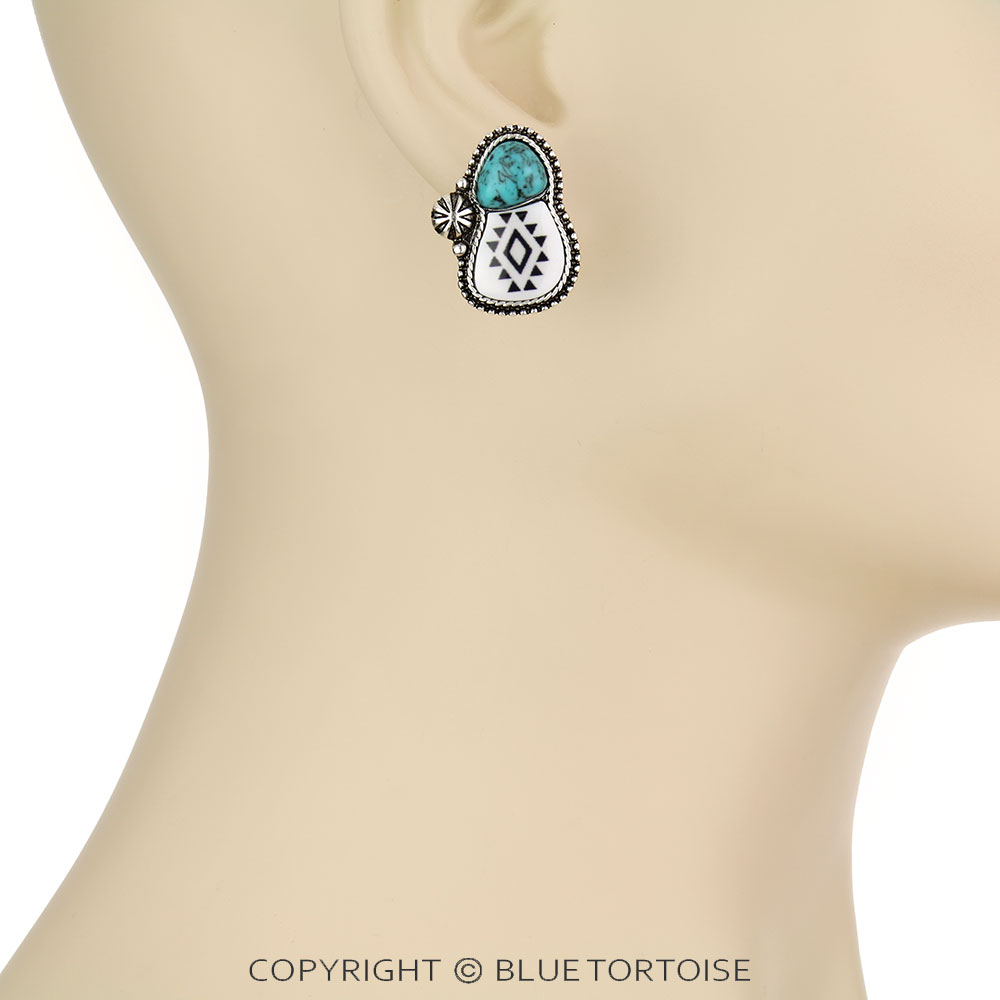 Epoxy Aztec with Stone Stud Earrings - Image 2