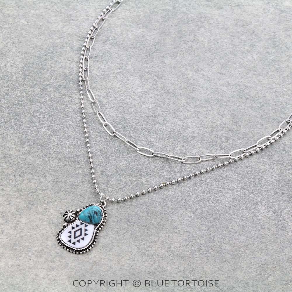 Epoxy Aztec with Stone Pendant Necklace - Image 3