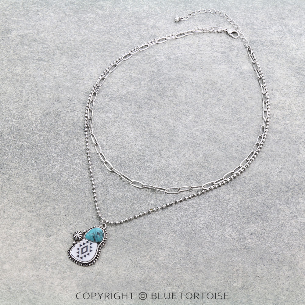 Epoxy Aztec with Stone Pendant Necklace