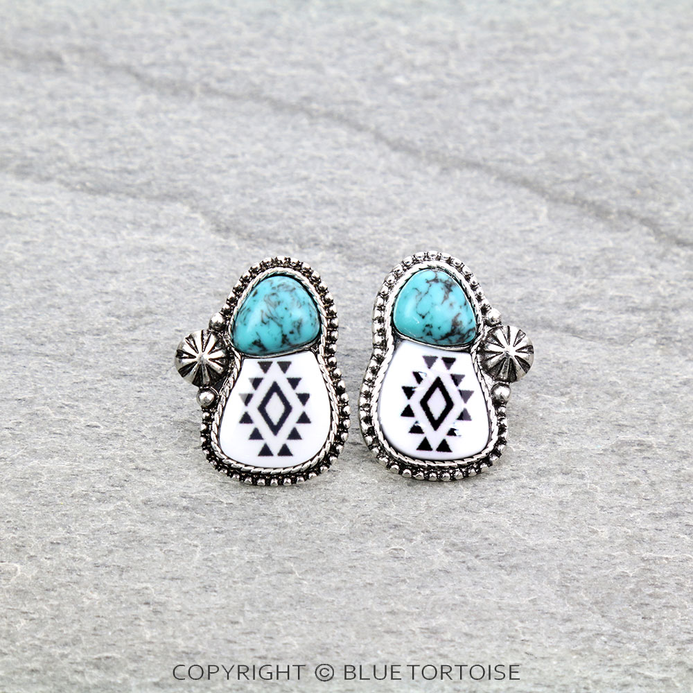 Epoxy Aztec with Stone Stud Earrings