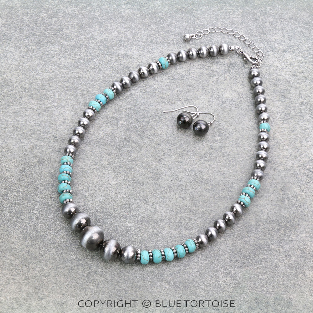 Navajo Style Pearl & Bead Necklace Set
