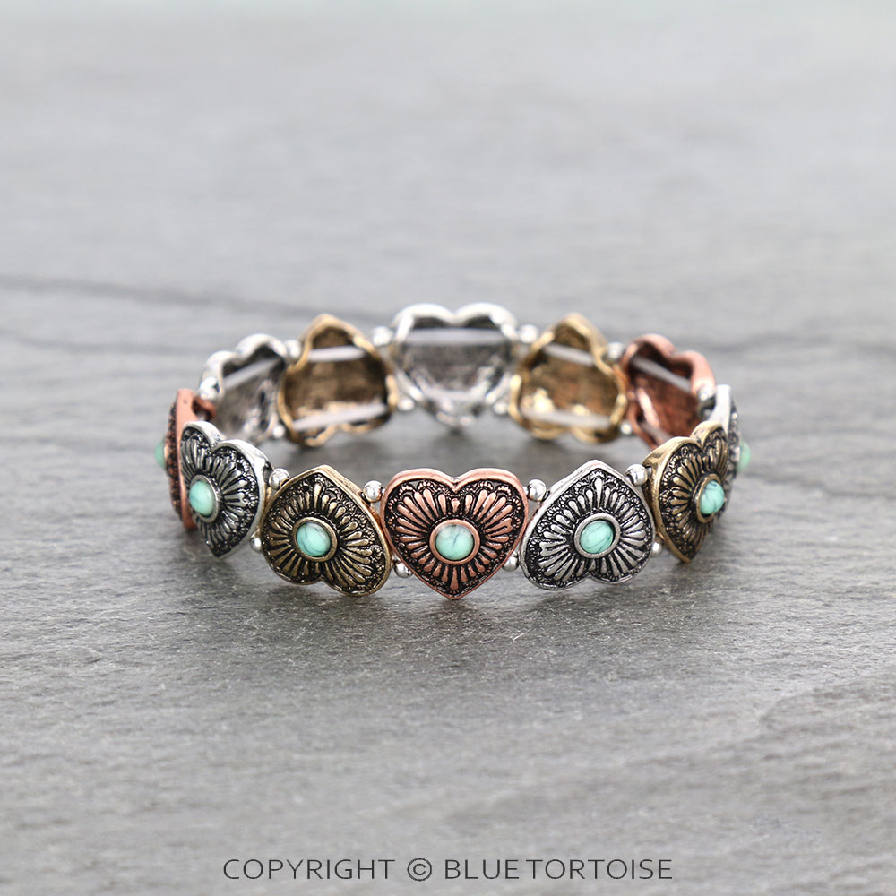 Western Heart Concho Stone Stretch Bracelet