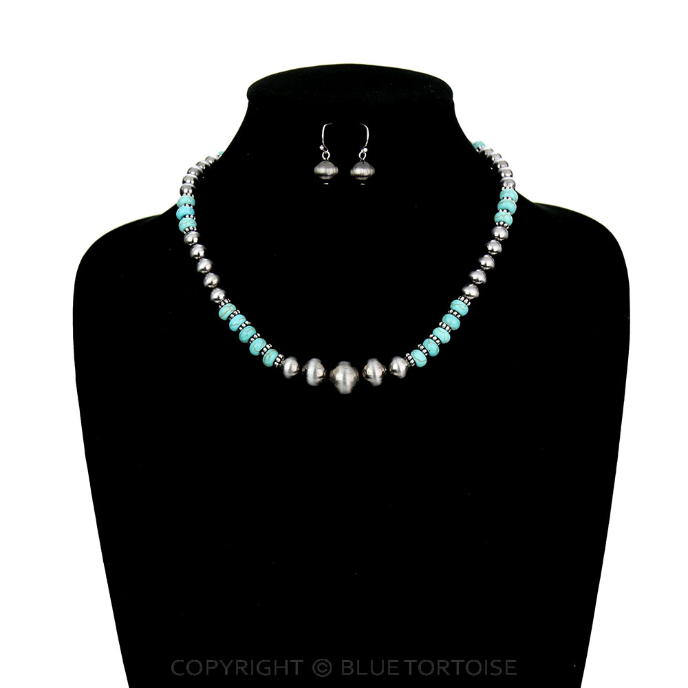 Navajo Style Pearl & Bead Necklace Set - Image 2