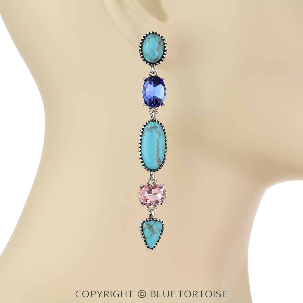 Western Stone Dangling Stud Earrings - Image 2