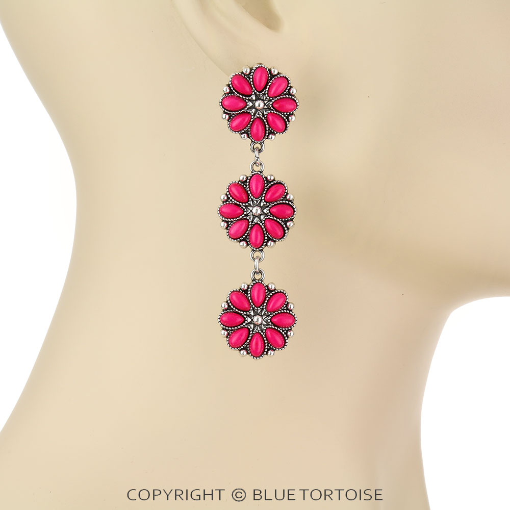 Western Concho Stone Dangling Stud Earrings - Image 2