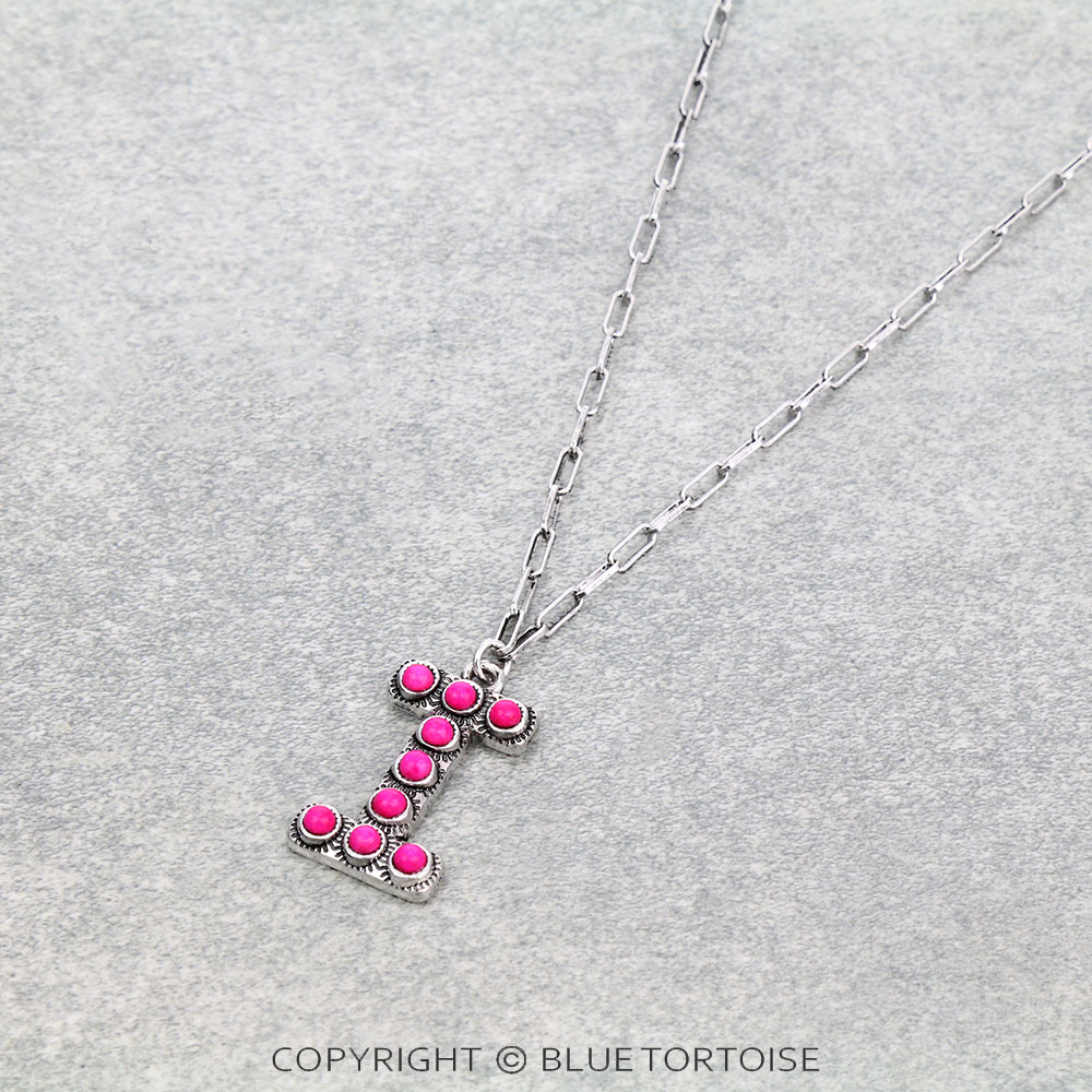 Initial “I” Stone Pendant Necklace