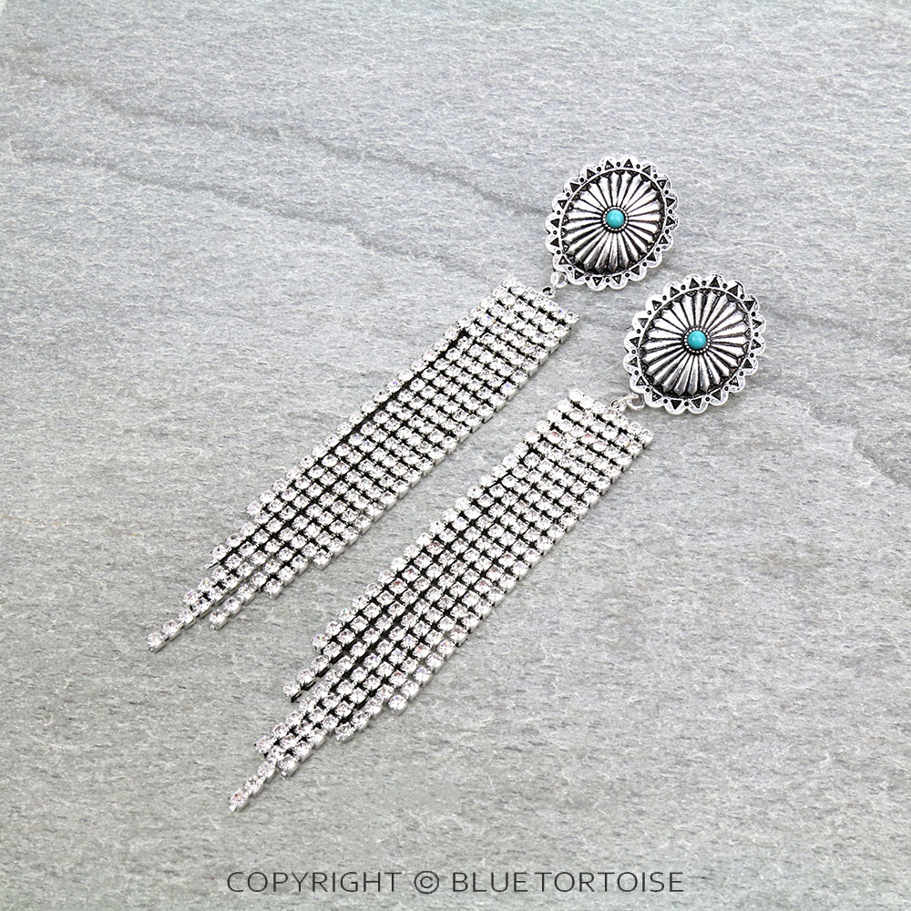 Western Concho Stone Tassel Stud Earrings