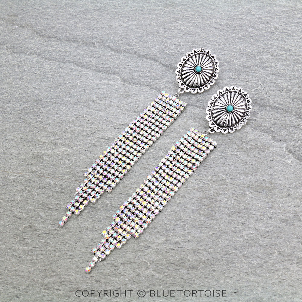 Western Concho Stone Tassel Stud Earrings