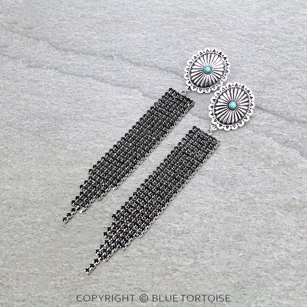 Western Concho Stone Tassel Stud Earrings