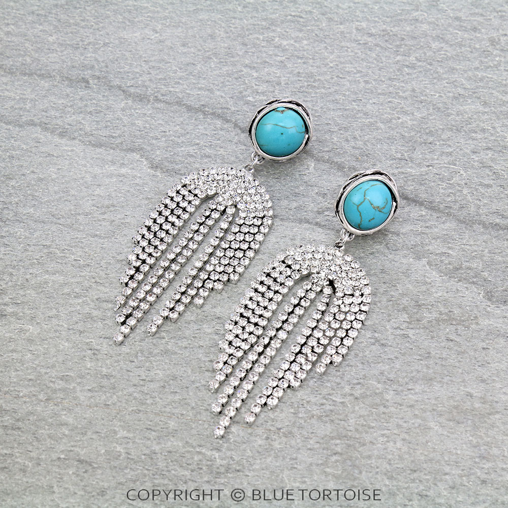 Western Design Stone Tassel Stud Earrings