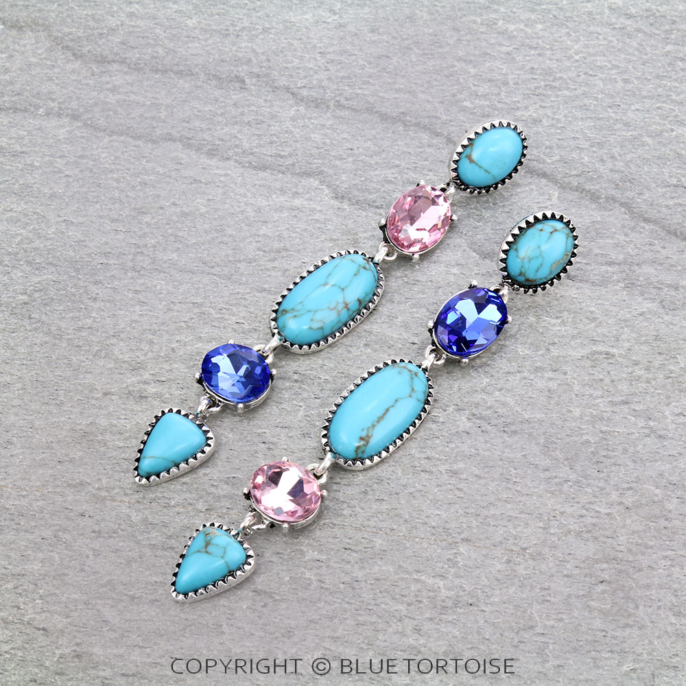 Western Stone Dangling Stud Earrings