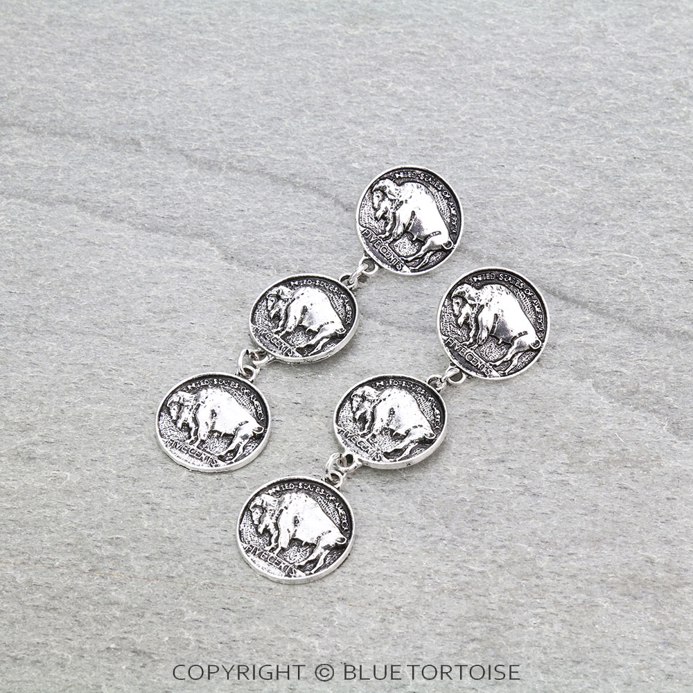 Western Buffalo Coin Dangling Stud Earrings