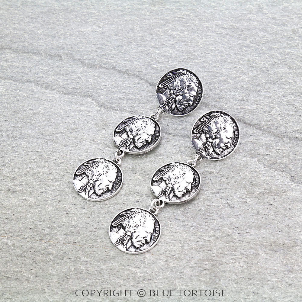 Western Indian Coin Dangling Stud Earrings