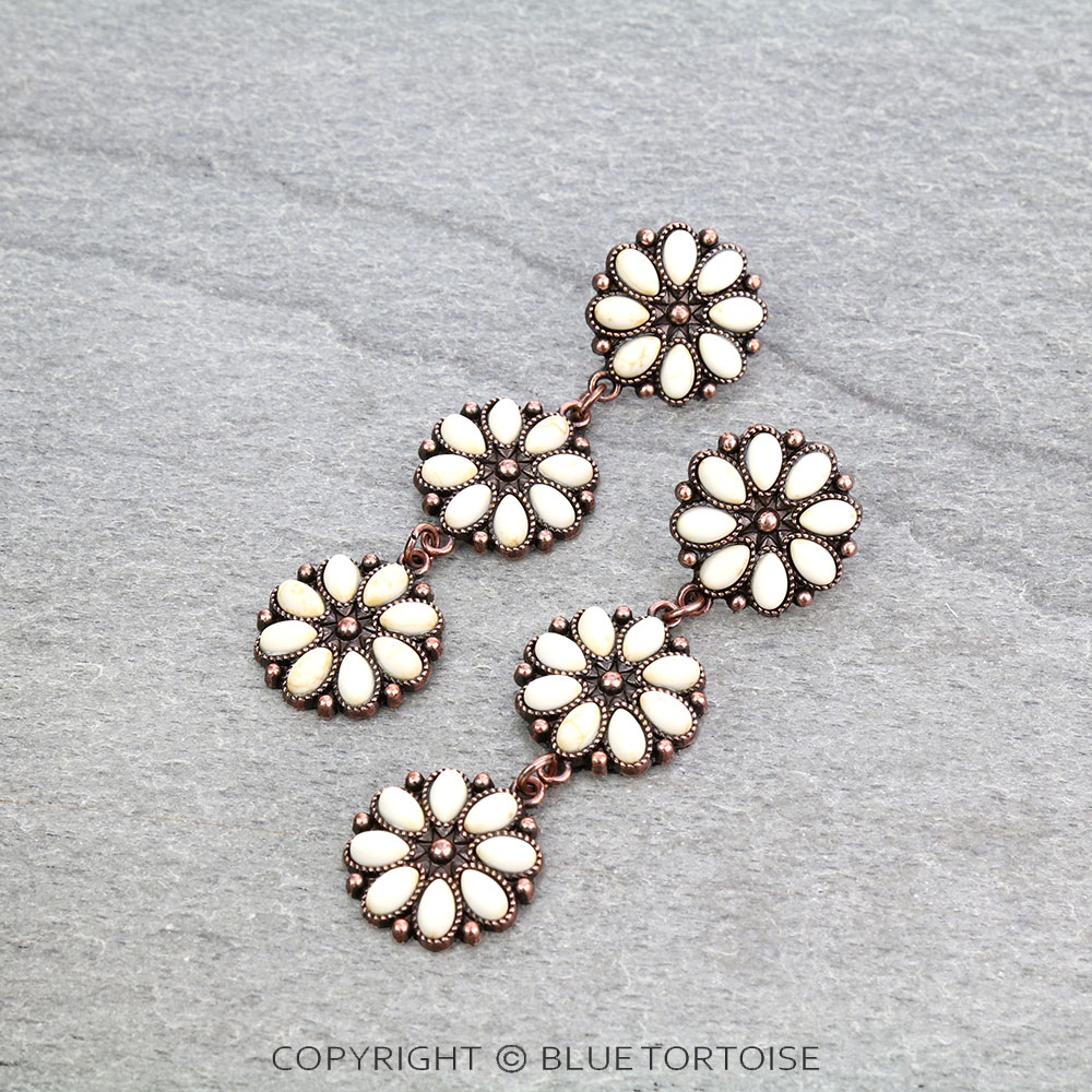 Western Concho Stone Dangling Stud Earrings