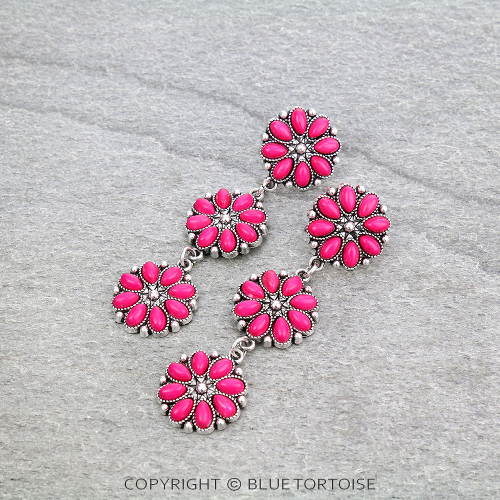 Western Concho Stone Dangling Stud Earrings