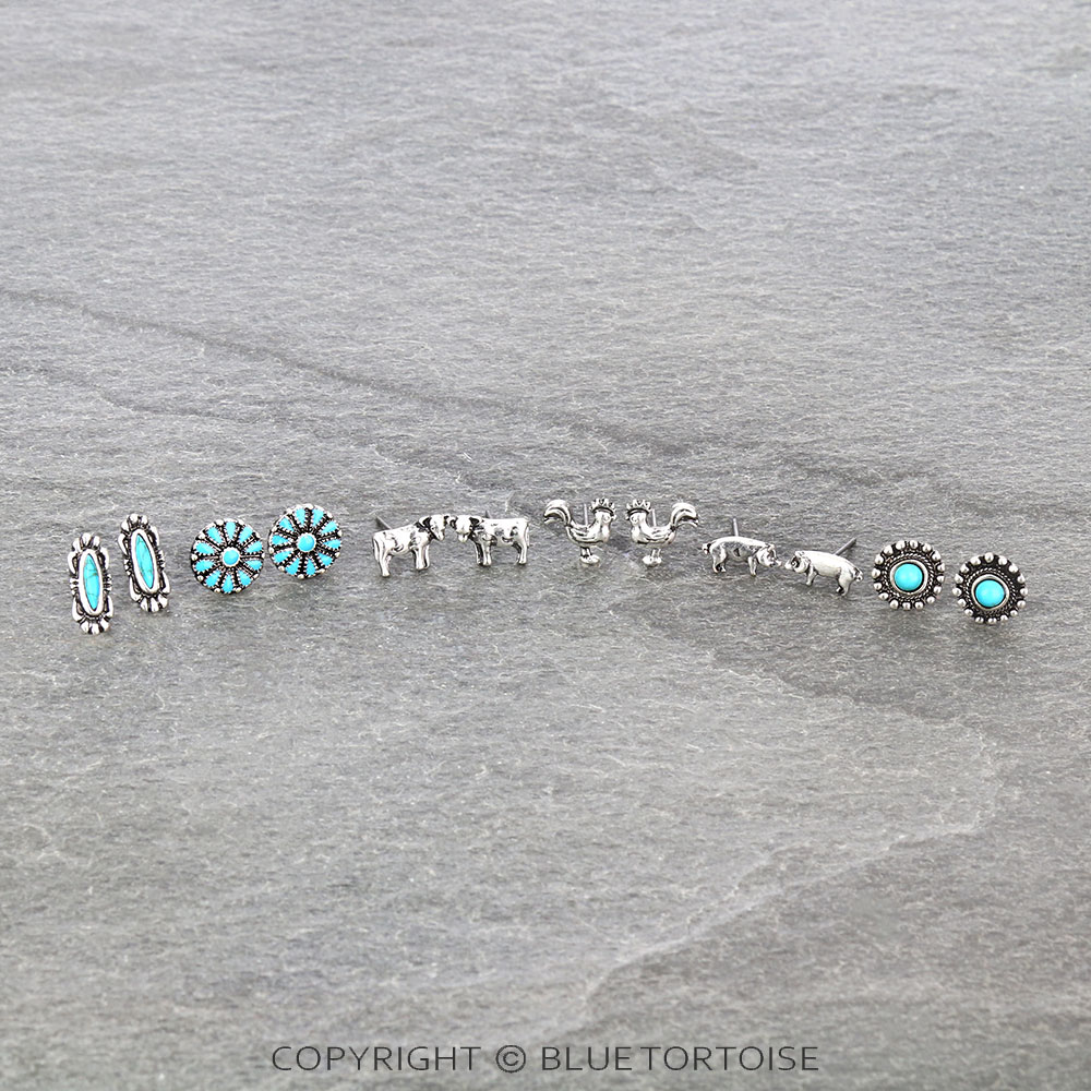 6 Pair Dainty Western Stud Earring Set