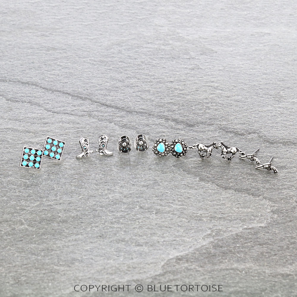 6 Pair Dainty Western Stud Earring Set