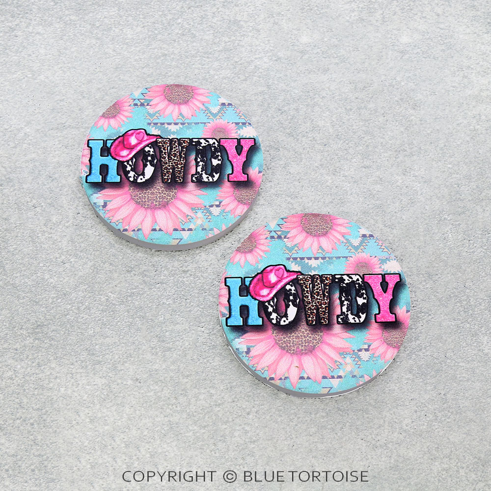 "HOWDY" Absorbent Ceramic Car Coasters