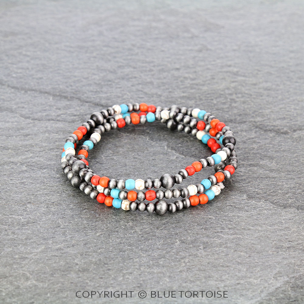 Navajo Style Pearl and Bead Stackable Bracelet