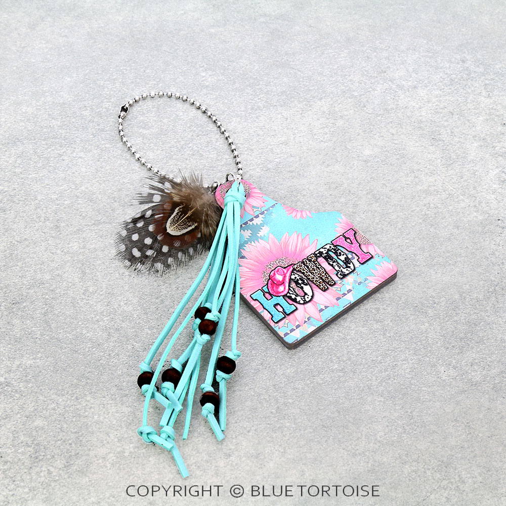 Western "HOWDY" Cattle Tag Car Ornament with Tassel & Feather